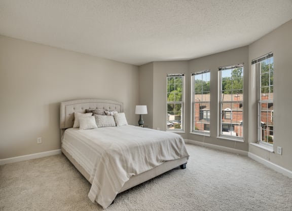Spacious Carpeted Bedroom With Bay Windows