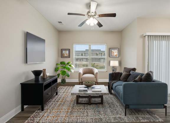 Living Area with Ceiling Fan