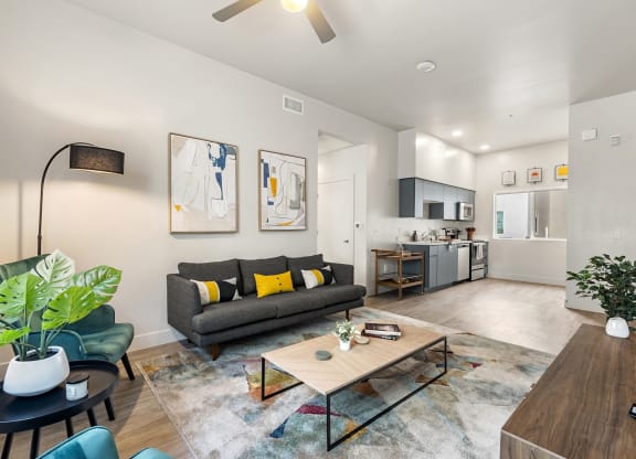 a living room with a couch and a coffee table at SECOND AVE COMMONS | BRAND-NEW, Arizona