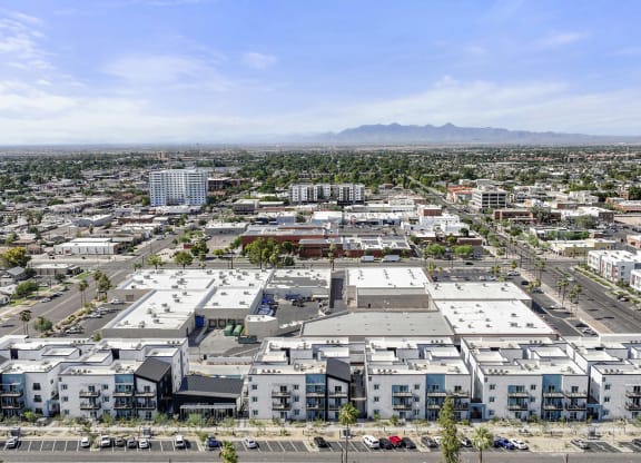 an aerial view of the city at SECOND AVE COMMONS | BRAND-NEW, Mesa
