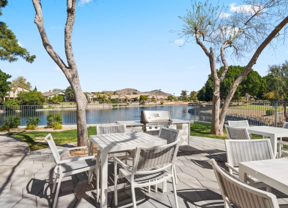 Gas BBQ Grills with Lake View at Haven at Arrowhead Apartment Homes in Glendale Arizona