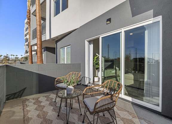 Patio and Livingroom in Two Bedroom and Two Bath at Lucero Apartment Homes in Phoenix Arizona