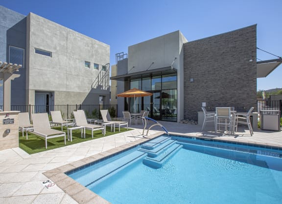 Pool and pool patio at Senderos at South Mountain in Phoenix AZ September 2020
