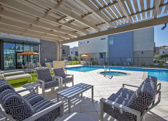 Pool patio at Senderos at South Mountain in Phoenix AZ September 2020