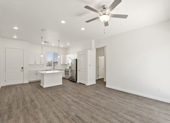 Three Bedroom Living Room and Kitchen at Casitas Catalina Apartments in Tucson