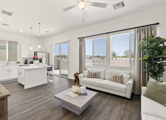 Two Bedroom Living Room at Casitas Catalina Apartments in Tucson