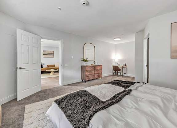 bedroom floor plan an in 3d at The Meriden, Meriden