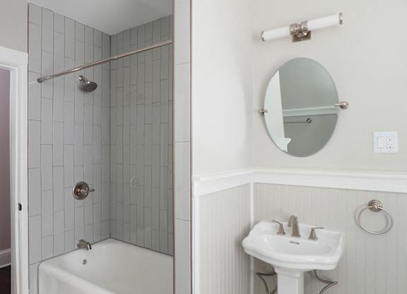 Bathroom sink and tub at The Packard, West Hartford, CT, 06119