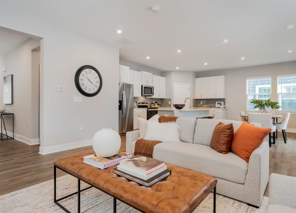 a living room with a couch and a coffee table