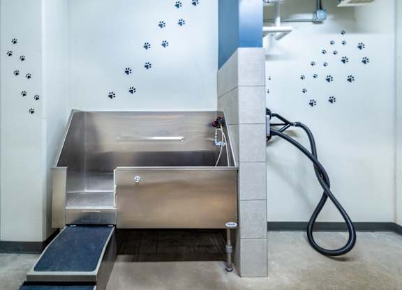 a public bathroom with a sink and a shower