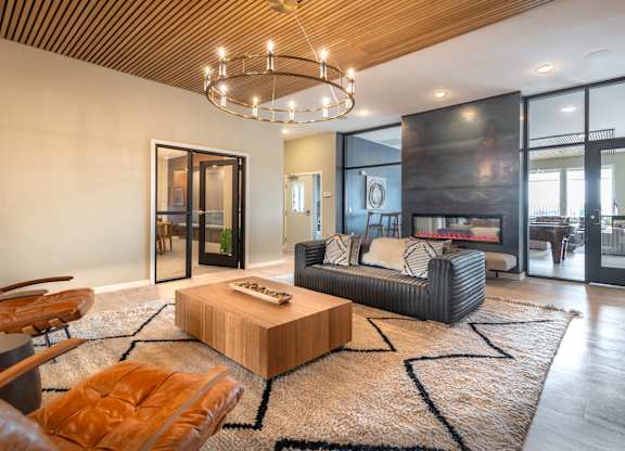 a living room with a couch and a coffee table