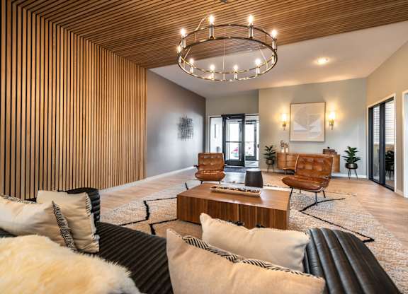 a living room with a couch and a coffee table