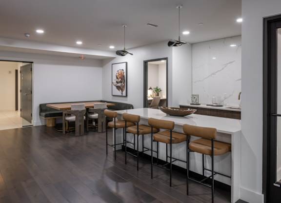 Clubhouse kitchen and lounge at 2020 Providence in Huntsville, AL