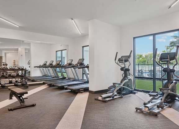 Fitness center with resistance and cardio equipment at Tapestry University Park in Sarasota, FL