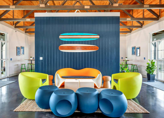trendy lounge and social space at Anthem Apartments and Cottages in Huntsville, Alabama