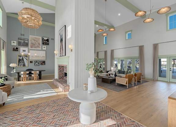 Leasing Office with Fireplace at Cottages at Foley Farms Apartments in Foley, AL