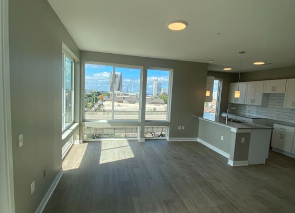 A spacious, open floor plan living room apartment at The Fitzroy Apartments in Birmingham, AL
