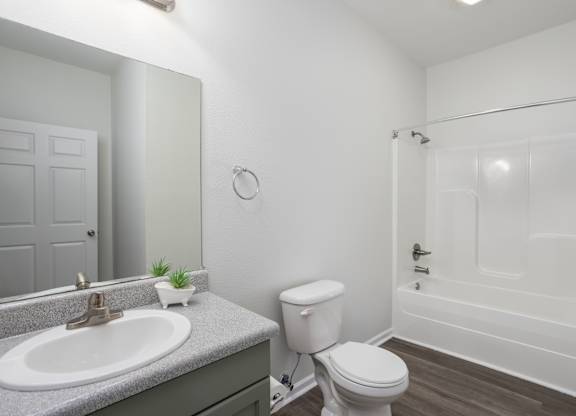 A white toilet sits next to a sink in a bathroom.