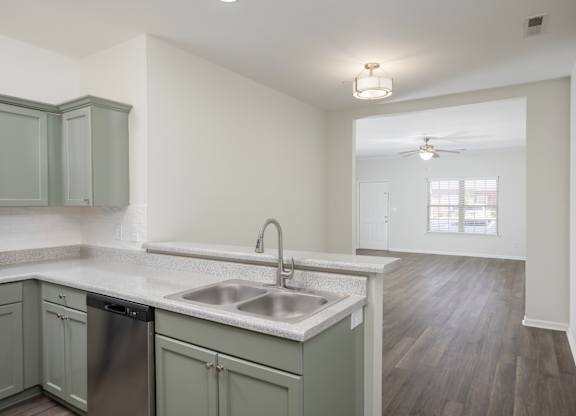 A kitchen with a dishwasher and a sink.