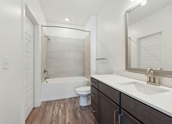 a bathroom with a sink and a toilet and a shower
