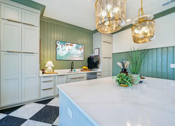 Clubhouse kitchen with Coffee Station at Turnberry Park Apartments in Gardendale, AL