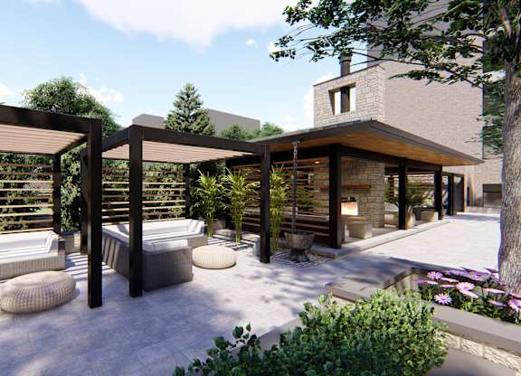 Modern poolside cabanas at Zen City Center Troy, MI
