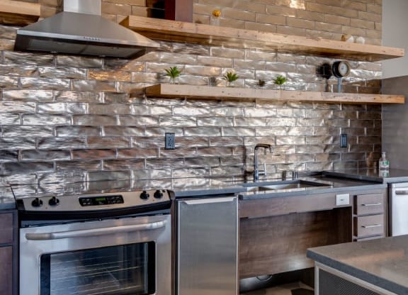 Community room kitchen C&E Living in St Paul, MN