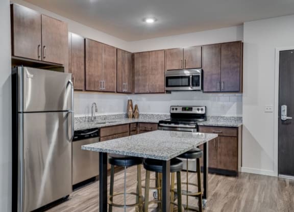 Flats kitchen with stainless steel appliances C&E Living in St Paul, MN