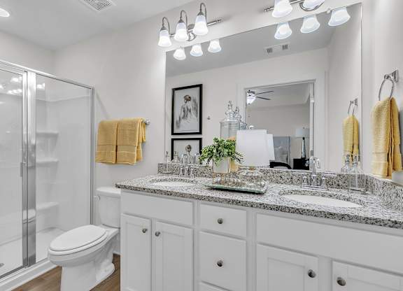 A bathroom with a toilet, sink, and mirror.