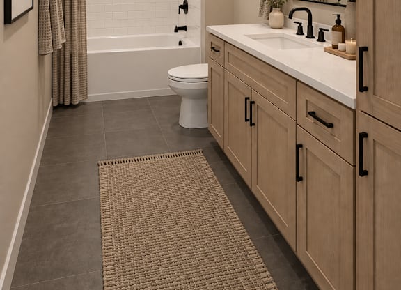 A bathroom with a toilet, sink, and shower.