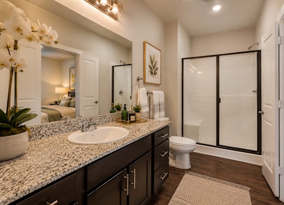 Modern bathroom at Townhomes at Princeton Meadows, rental homes in Princeton, TX