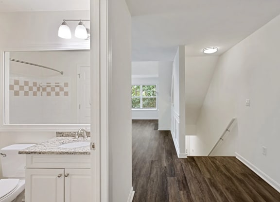 Hallway entry and bathroom