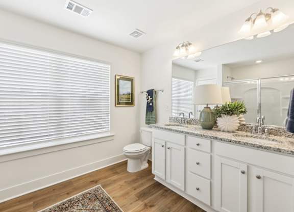 A bathroom with a toilet, sink, and a rug.