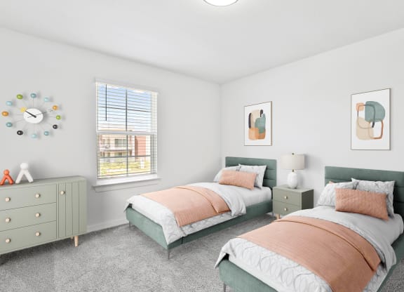 Upstairs bedroom with large windows