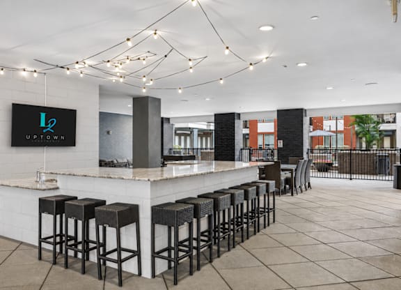 Outdoor bar area at L2 Uptown in Dallas Texas