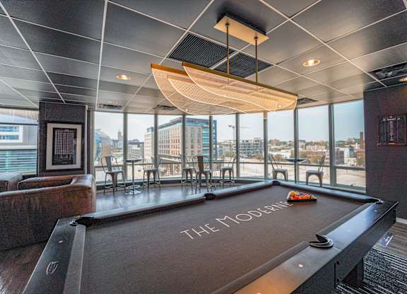 A pool table with the word