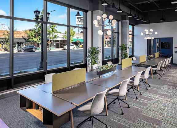 Meeting room and work stations at Harper Apartments in St Paul, MN