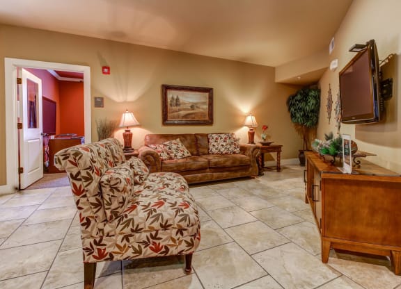 a living room with a couch and a tv