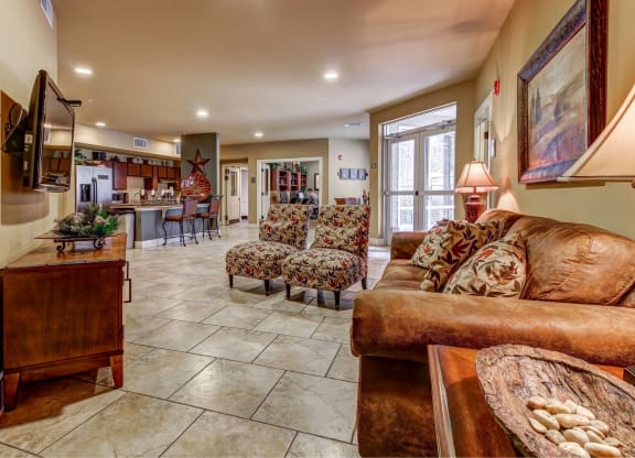 Clubroom with couches and satellite TV
