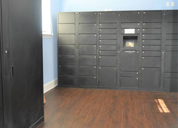 A room with a black cupboard and a wooden floor.