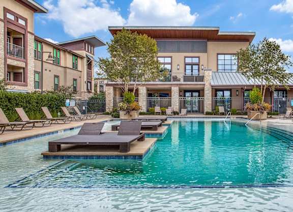 Resort-inspired swimming pool at Twin Creeks Crossing, apartments in Allen, TX