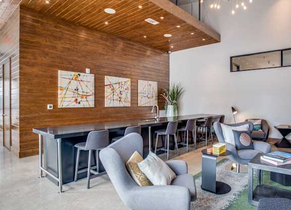 Clubhouse social area at Twin Creeks Crossing, Allen apartments for rent
