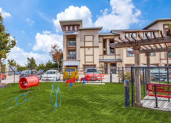 Community dog park at Twin Creeks Crossing, pet friendly apartments in Allen, TX