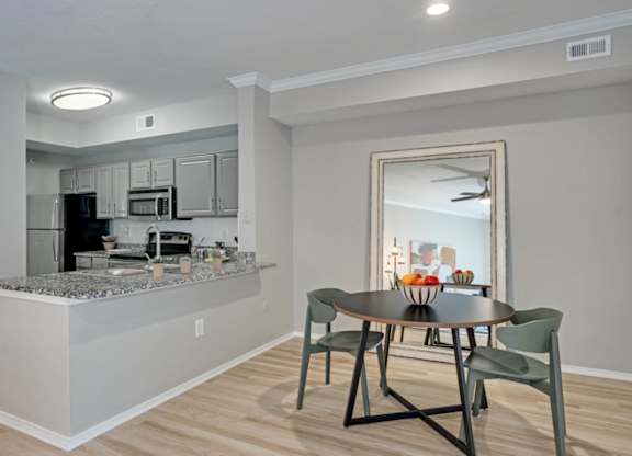 Kitchen interior with granite countertops at The Lana, luxury apartments in Dallas, TX