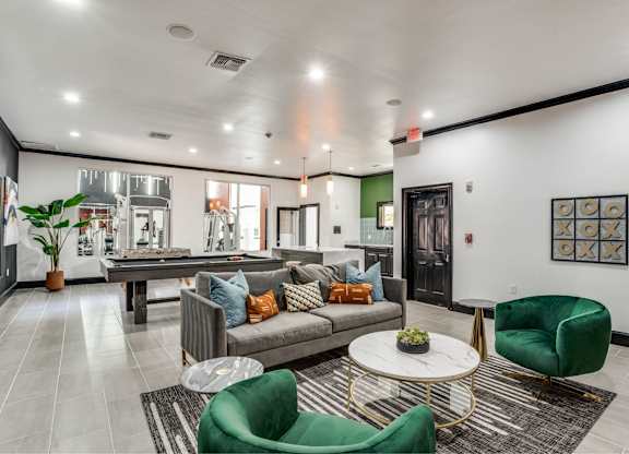 Community lounge area at The Lana, luxury apartments in North Dallas