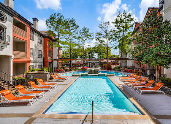 Resort-style swimming pool at The Lana, modern apartments in Dallas