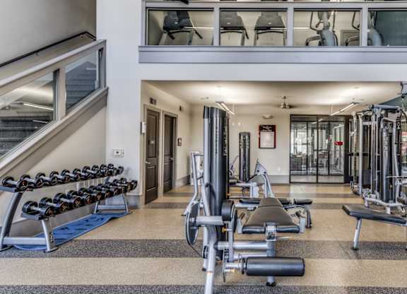 Spacious fitness center at The Carson at Twin Creeks in Allen, TX