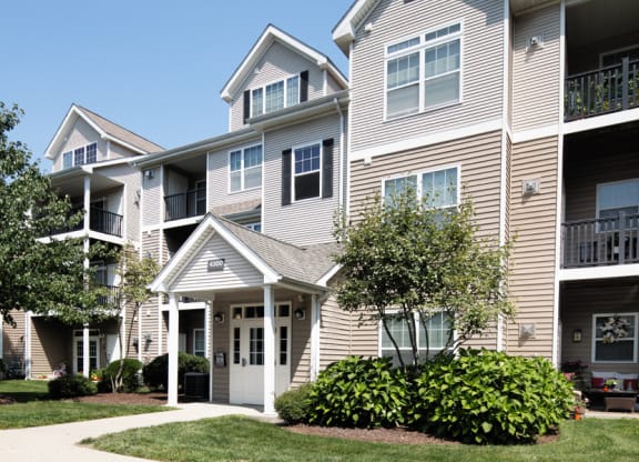 Exterior view of buildings with landscaping