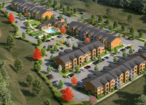 an aerial view of an apartment complex