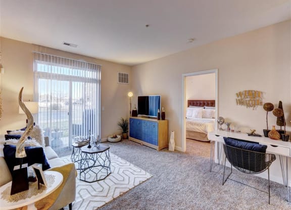 Residence at North Penn living room with lush carpet